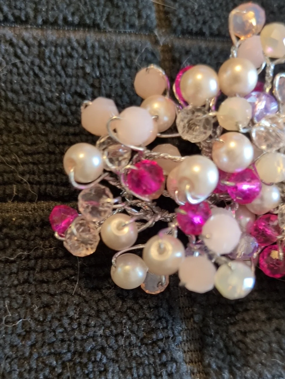 Feminine Pearl & Pink Crystal Cluster Hair Barrette